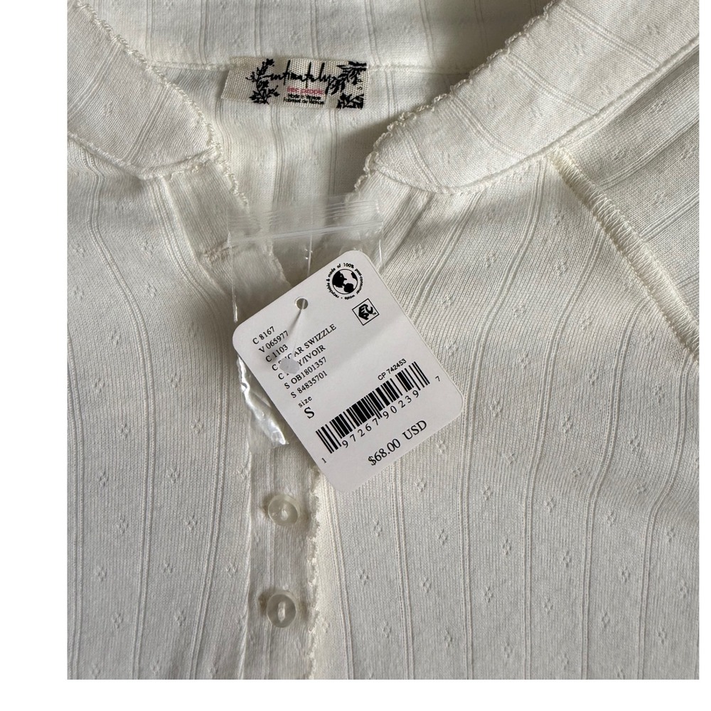 Free People Coffee Chat Pointelle Knit Pullover Size Small NWT - Picture 2 of 5